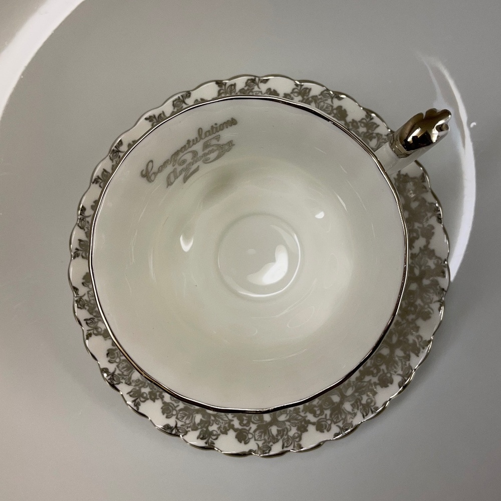 Royal Albert bone china, cup, and saucer. 25th wedding anniversary.